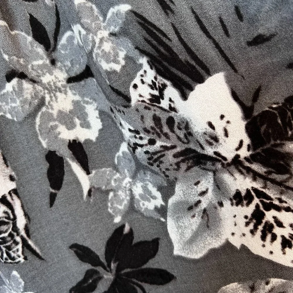 Free People Dress Size 4 Part Time Love Grey Floral Mini Short Sleeve Tie Front